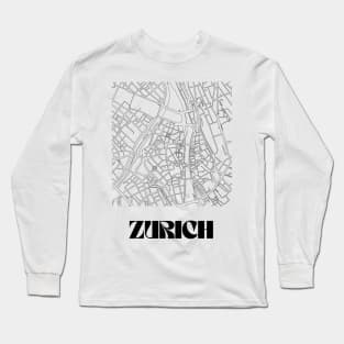 Retro Map of Zurich, Switzerland Minimalist Line Drawing Long Sleeve T-Shirt